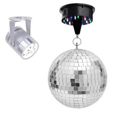 12" Mirror Disco Ball DJ Stage Party LED Light Rotating Motor 3W Spotlight Kit