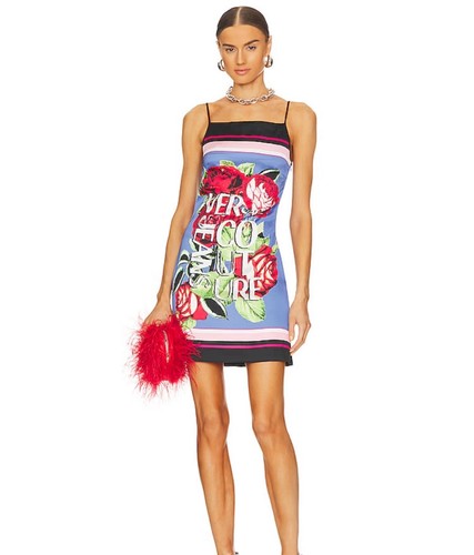 Abito slip jeans Versace couture con pannello di raso taglia 38 US 2 FRANCOBOLLI $475 00 NUOVO