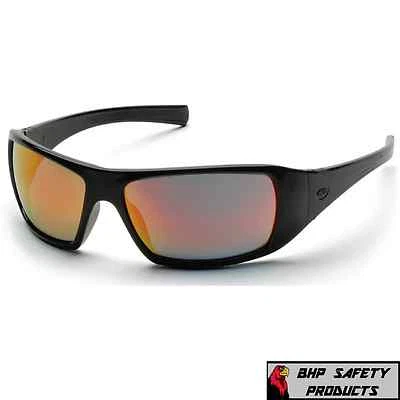 PYRAMEX GOLIATH SAFETY GLASSES BLACK ICE ORANGE MIRROR LENS SUNGLASSES Z87.1 - Image 1 of 4