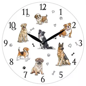 New 28.8cm Round MDF Wall Clock Gift Home Decor -Dogs Dog - Bild 1 von 1