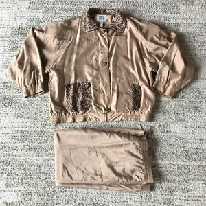Vintage Clipper Bay Seiden Trainingsanzug Damen Größe L Braun Leopardenmuster - Bild 1 von 11