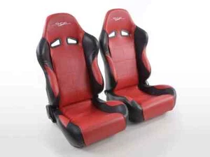 SCE Sportive Universal Reclining Bucket Sports Seats Black & Red Perforated SL - Picture 1 of 7