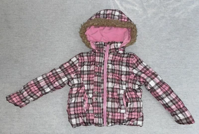 Dollhouse Girls Sz 4 Pink Plaid Zip Jacket Hooded Bows Pockets Outerwear - Image 1 of 4
