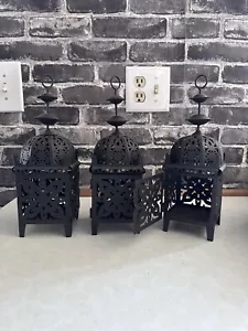 Lantern Holder Centerpiece Shower Wedding Black Metal 11". Set of 3 - Picture 1 of 1