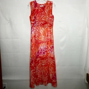 Vestido para mujer Calvin Klein talla 8 sin mangas cuello en V naranja y rosa jaspeado de gasa - Imagen 1 de 10