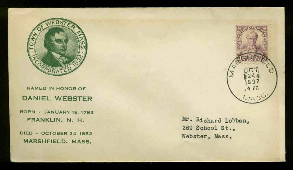 725 WEBSTER FDC UNOFFICIAL CITY MARSHFIELD, NH  PLANTY P33 CACHET - Image 1 of 1