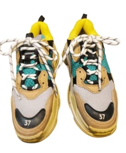 Rare Women's Balenciaga Triple S 37 Green Yellow Chunky Trainers Sneakers Size - Picture 1 of 9