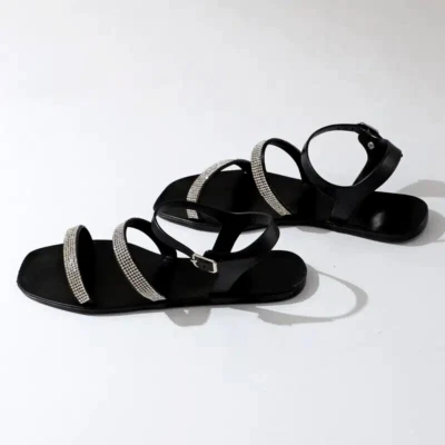 Simple Sparkling Rhinestone Decor Flat Jelly Sandals Color Black /Size 9 - Image 1 of 2