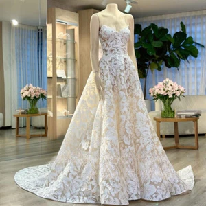 Elegant Lace Boho Wedding Gown Sparkly Off Shoulder Applique Church Bridal Dress - Picture 1 of 6