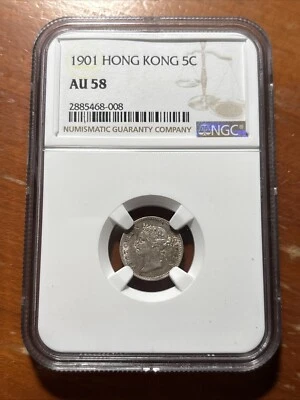 1901 Hong Kong Silver 5 Cents 5C NGC AU 58 - Image 1 of 4