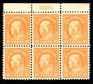 MOMEN: US STAMPS #510 INTACT PLATE BLOCK OF 6 MINT OG 1LH/5NH LOT #91930 - Picture 1 of 2