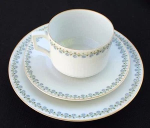 Vintage KRISTER KPM Germany Porzellan weiß blau Blumen KATHE Trio Tasse Untertasse Teller - Bild 1 von 1