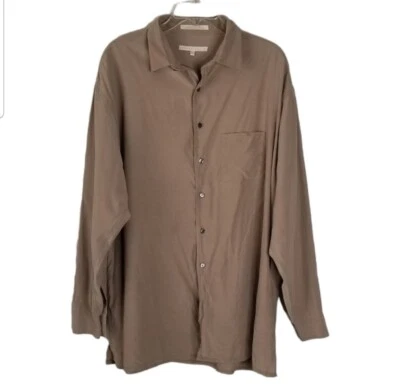 Camisa Perry Ellis Mezcla Seda Manga Larga Con Botones Bronceado/Beige Talla XL Foto 1 de 4