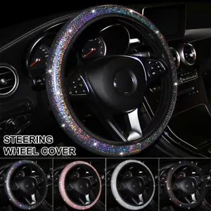 15''/37-38cm Car SUV PU Leather Bling Shining Steering Wheel Cover Universal - Picture 1 of 16