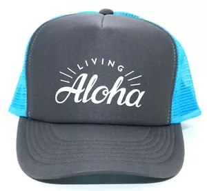 Living Aloha Trucker Hat 5 Panel Hawaii Style Unique Snapback Cap Vacation Beach - Picture 1 of 8