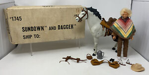 Vintage 1977 Marx The Ready Gang Sundown Kid & Dagger Horse w/ Shipping Box