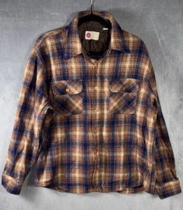 Camisa de franela a cuadros de lana marrón y azul de colección años 60-70 Sears Kings Road - Imagen 1 de 9