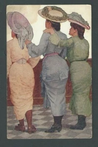 Ca 1909 Post Card Vintage Humor Three Women Wearing Large Hats - Picture 1 of 1