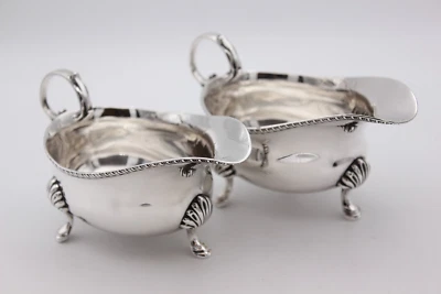 Par de barcos de salsa de plata esterlina Gadroon Edge Londres 1938/9 por Edward Barnard Foto 1 de 4