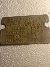 FISHER BODY CORP DATA PLATE 1931 Chevrolet 5 Window Tag