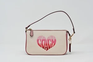 Pulsera COACH NOLITA 19 a rayas de cuero de tiza motivo corazón CA797 Día de San Valentín - Imagen 1 de 12