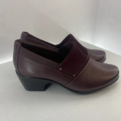 Mocasines Clarks Emily para mujer EE. UU. 7,5 pasos sin cordones tacón bloque cuero borgoña Foto 1 de 4