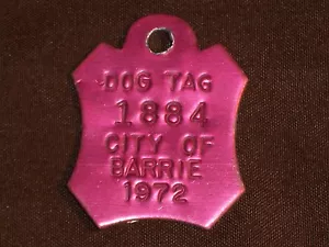 Vintage City of Barrie 1972 #1884 Dog Tax Tag License Canada cf6 - Picture 1 of 2