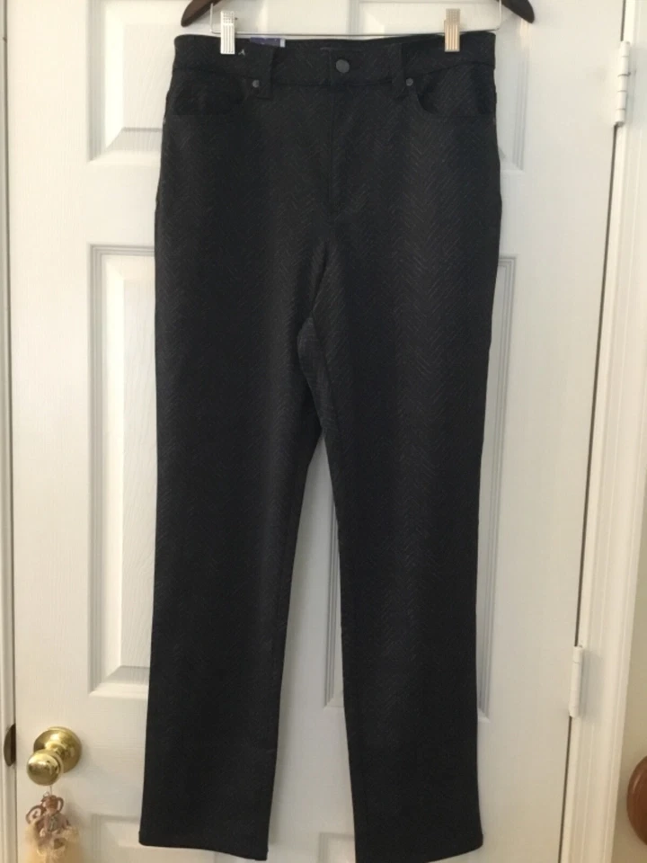 Gloria Vanderbilt Black Chevron Amanda Slim Knit Ponte Pants Sz 10 Womens