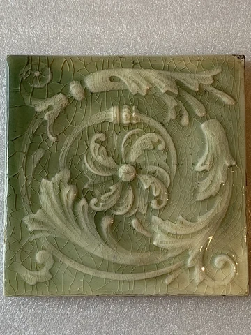Antique 19th C Cambridge Tile Victorian Art Nouveau Floral Mantel Fire Place Cover