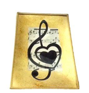 NUOVO***VASSOIO VETRO PIATTO musica oro nero 6,5 x 4,5!! - Foto 1 di 3