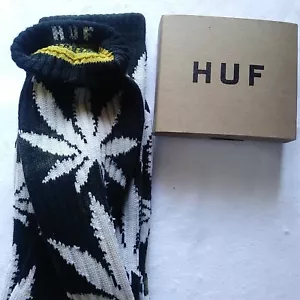 HUF Plantlife 420 BLACK Yellow Mustard Tye Dye White Leaf Crew Socks - Picture 1 of 4