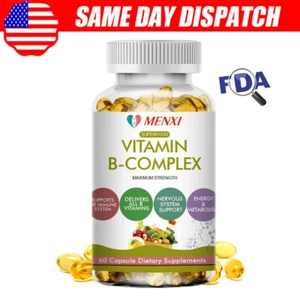 60× Vitamin B Complex,Vitamins B1, B2, B3, B5, B6, B8,B12,Energy, Metabolism Aid - Picture 1 of 11