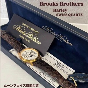 BROOKS BROTHERS Moonphase Watch Working Box Papers Gold Harley Swiss Quartz - Picture 1 of 11