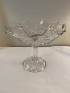 Vintage "PANELED THISTLE" Pressed Glass Sawtooth Edge Fluted Stemmed Compote 7" - Picture 1 of 6