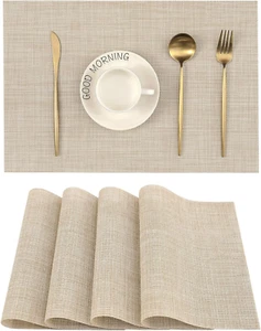 Beige Placemats Set of 4 - Heat Resistant Non-Slip Place Mats for Dining Table, - Picture 1 of 12