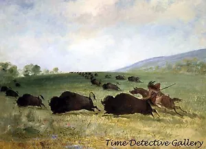 An Osage Indian Lancing a Buffalo - 1847 - George Catlin Art Print - Picture 1 of 1