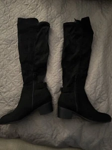 UNISA Boots Womens 8.5 Tall Over The Knee High Black Suede Zipper Boots - Picture 1 of 5