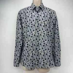 Eton Shirt Cotton Grey Floral Print Men’s Size Small 38 15 Lightweight Flannel - Picture 1 of 14