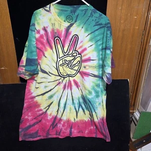 Tie Dye T-Shirt Peace Sign Tie Dye T-Shirt DOM Mens XL Rasta - Picture 1 of 4