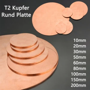 T2 Kupfer Scheiben Rund Kupferbleche Platte 0.5mm-5mm Metall Ronde Ø10mm-200mm - Picture 1 of 10