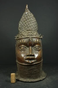 African BENIN Bronze OBA King Head - Nigeria, TRIBAL ART CRAFTS - Picture 1 of 13