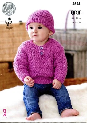 Small Child Sweater Trousers Hat Mittens King Cole Aran 4645 pattern PRINT - Image 1 of 3