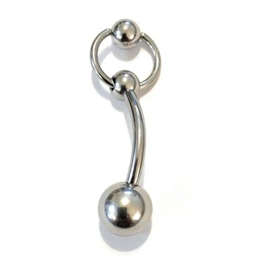 Handcrafted Surgical Steel 14g to 10g 5/8" PA CURVE BARBELL with SLAVE RING. - Picture 1 of 8