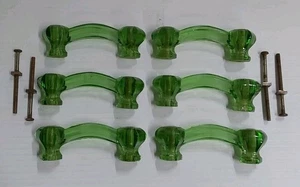 6 Emerald Green Glass Depression Cabinet Pulls Drawer Handles Vintage Style - Picture 1 of 7