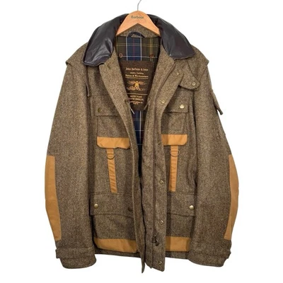 Barbour Tokito Scott Herringbone Wool Tweed Jacket Tailored XXL Bracken Military - Image 1 of 4