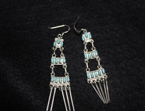Pendientes araña vintage nativos americanos Zuni pinpoint turquesa y esterlina - Imagen 1 de 9