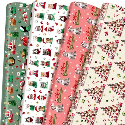 12 Sheet Christmas Wrapping Paper Not Roll Vintage Funny Animal Gift Wrap Folded - Image 1 of 4