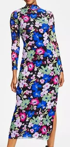 Bar III Floral Printed Mesh Mock Neck Midi Dress XL Long Sleeve Side Slit - Picture 1 of 12