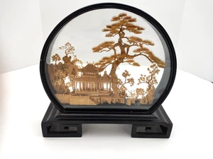 Vintage Chinese CORK Diorama Carving Sculpture Traditional Folk Art Pedestal - Picture 1 of 5