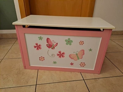 🎀 Kindermöbel Spielzeug-Truhe Sitzbank rosa mit Schmetterlingen 🎀 - Bild 1 von 4